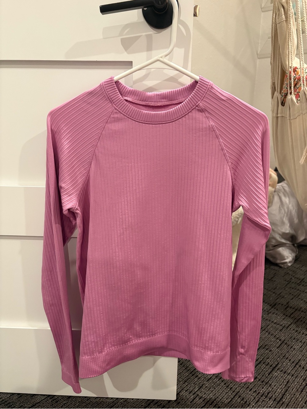 Pink Ribbed Long Sleeve Top